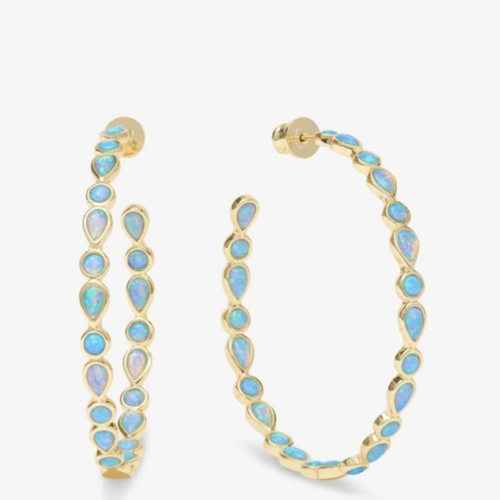 Melinda Maria Isla Blue Opal Hoop Earrings 2" New - Gold FIRM ✨️ - Picture 1 of 3